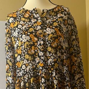 Emma Michelle Babydoll black long-sleeve dress yellow/white floral tiered print